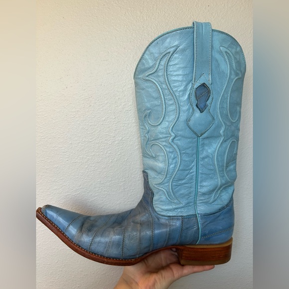 Vintage Los Altos Eel Skin Cowboy Boots Men’s Size 10.5 Blue Western Leather - Picture 3 of 17
